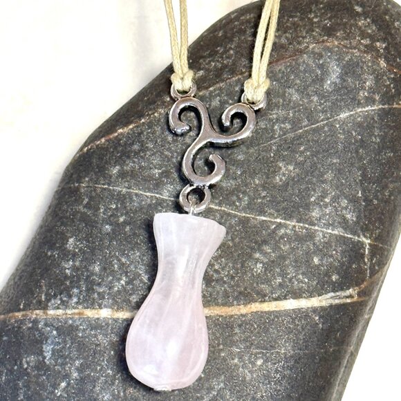 2/$20, Natural Rose Quartz Flower Bud Necklace, Genuine Gemstone Cord Necklace - Picture 8 of 12